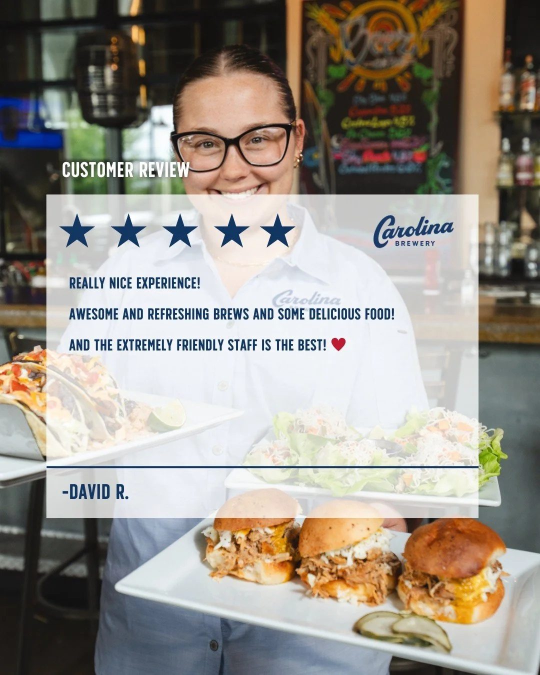 At Carolina Brewery we strive to be a place for our customers to gather around scratch-made food and crisp, delicious beers that celebrate the Carolina Life&mdash;16 ounces at a time.

Hear from some our customers about why they love Carolina Brewery