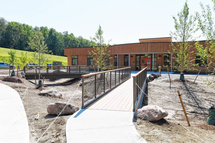  One of the two foot bridges at the entrance to the new Greenfield Center School off of Bernardston Road in Greenfield. Staff Photo/Paul Franz 