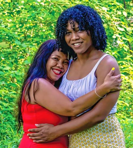    Angélica Canlas Castro, left, with her daughter, Angelle Eve Castro, of Amherst are interviewed in&nbsp;“Authentic Selves: Celebrating Trans and Nonbinary People and Their Families.” PHOTO BY JILL MEYERS   