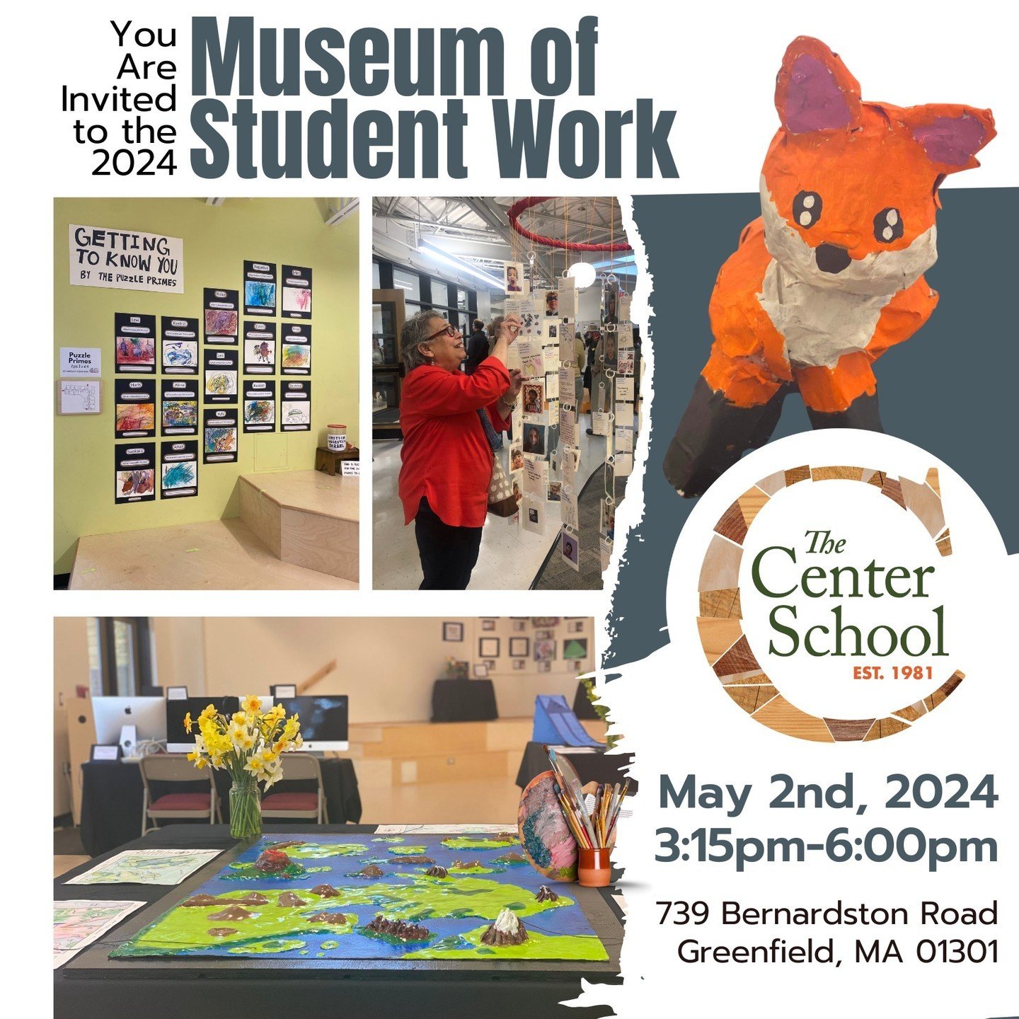 Our Museum of Student Work is tomorrow, May 2nd from 3:15pm-6:00pm! Come experience this celebration of learning where every student from age 2 through 8th grade will have work on display.