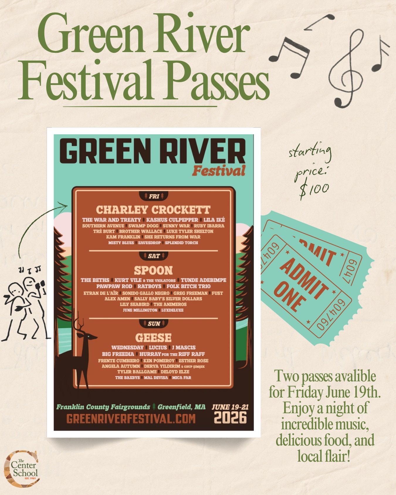 One of our lovely offerings for Alternaprom Auction! Enjoy a night of incredible music at Greenfield&rsquo;s preeminent cultural event, Green River Festival! You will receive two passes for Friday, June 19th. The link to all of our offerings is live 
