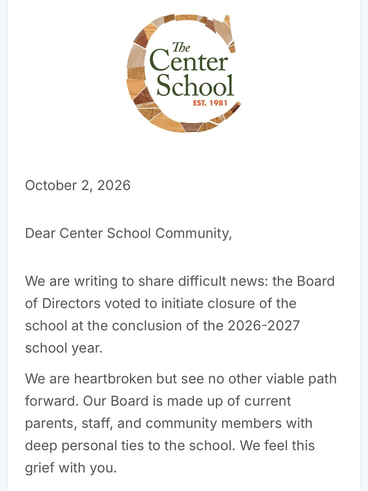 An Important Message from our Board of Directors