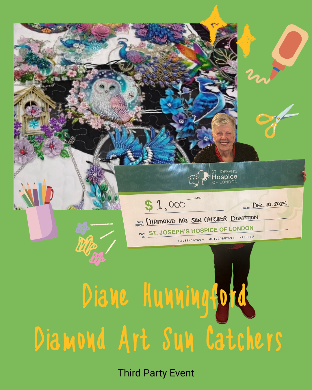 image of Diane with her diamond art and donation