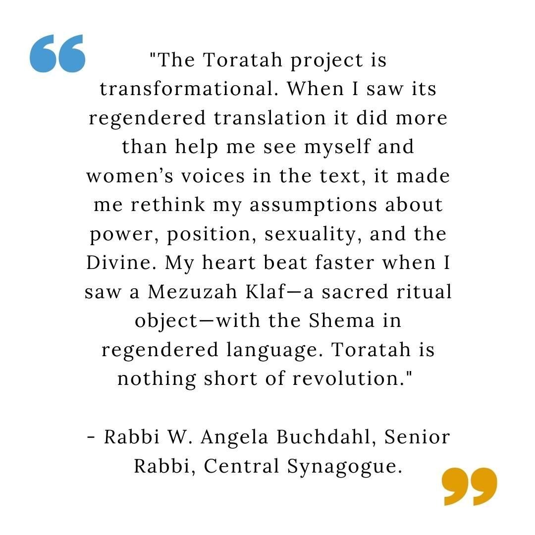 Thank you Rabbi Angela Buchdahl for your shining intellect and intuition. It was so amazing to witness your visceral response to Toratah&rsquo;s Mezuzah Klaf: &ldquo;Shimi&rsquo;i Tisraelah Tehovah Elohoteinu Tehovah akhat.&rdquo; 

Toratah is challe