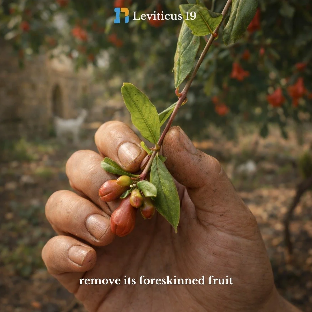 Leviticus 19:23&mdash;"And when you come to the land and plant any kind of tree for eating, you shall remove its foreskinned fruit. Three years it shall be as a foreskin to you; it shall not be eaten."

Join us for the study and conversatio