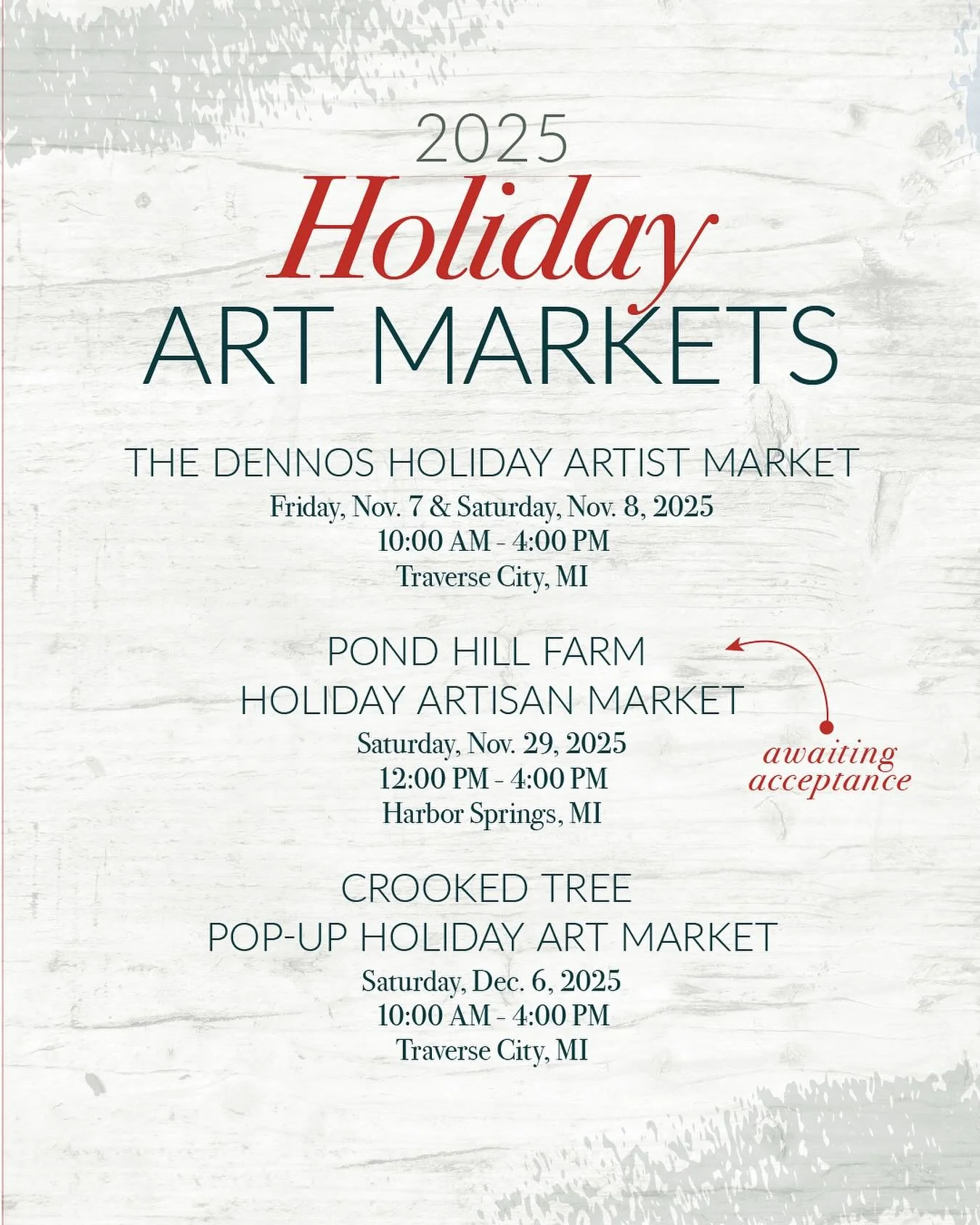 It’s hard to believe it’s getting closer to that time of the year! Holiday Markets are coming and here are the ones I’ll be at. I won’t have a firm answer on the Pond Hill event until mid-November, so I’ll keep you poste