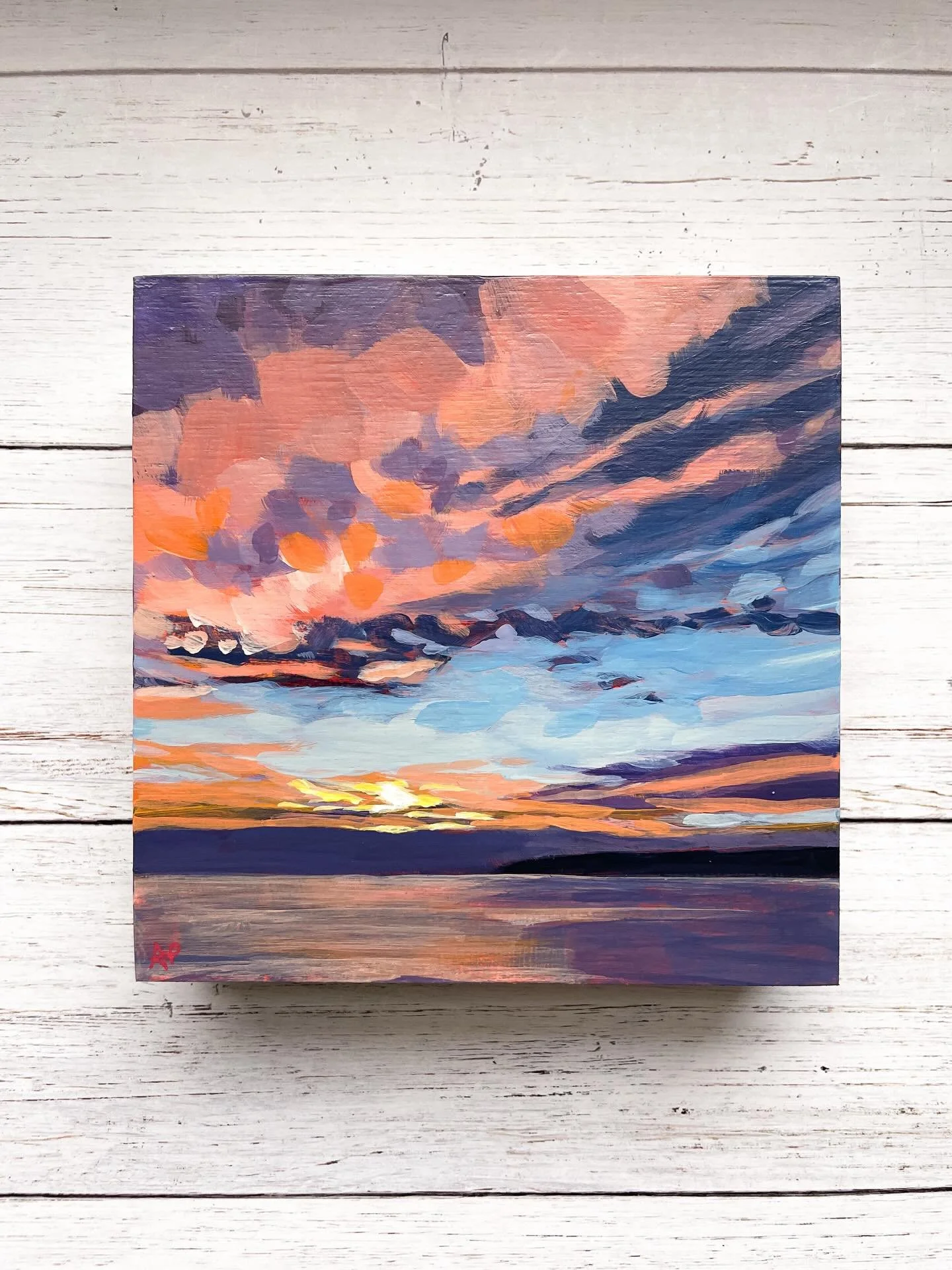 re&middot;joice
/rəˈjois/
verb

1. feel or show great joy or delight.

Every time I see a sunset I want to rejoice in the One who originally painted it. I am in awe of Him. 

&ldquo;Rejoice&rdquo;
6&rdquo;x6&rdquo;
Available