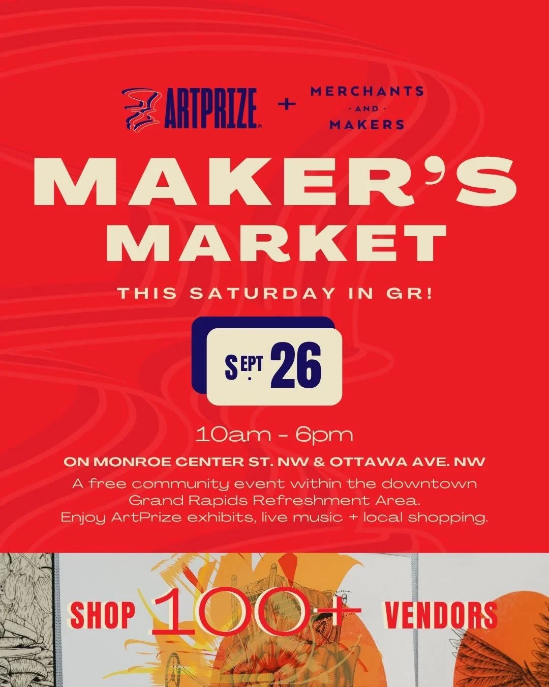 Let&rsquo;s try this again! The Merchants and Makers organizers were able to give @josephinetheprintmaker and me booths in THIS Saturday&rsquo;s ArtPrize Makers Market! Yay! And the weather is looking good! Our booths will be on Monroe between Ionia 