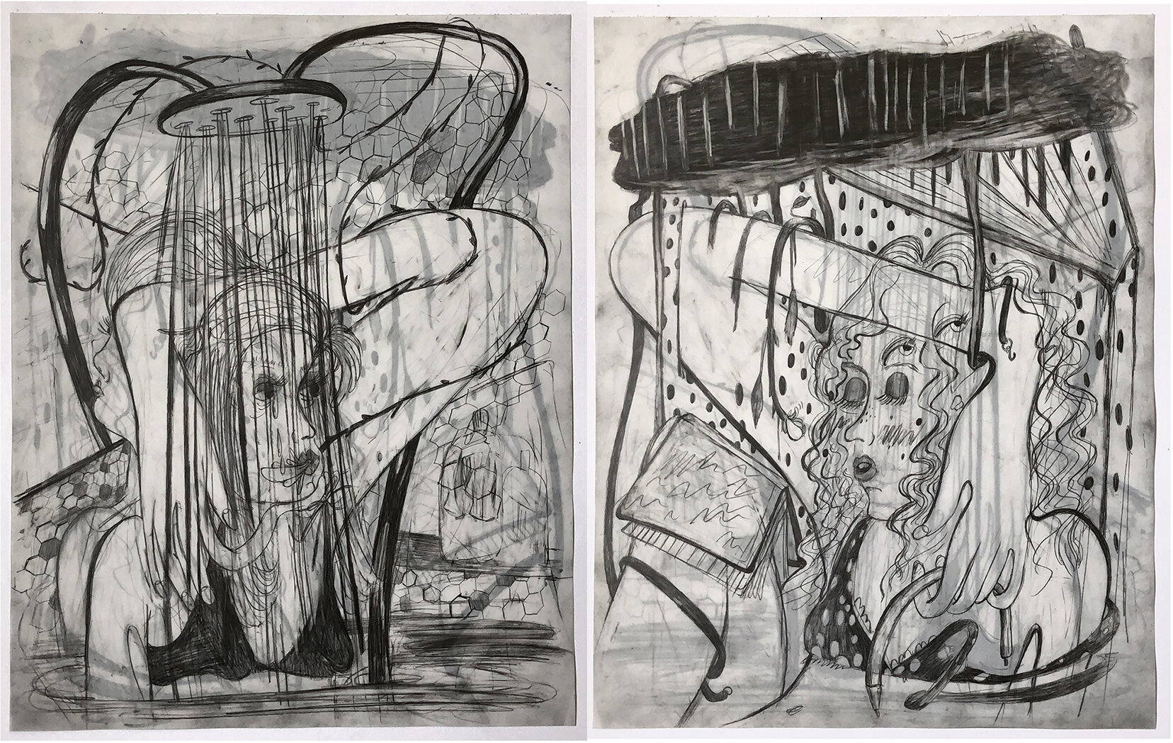   Big Drip / Planted Weather,  2020 ,  graphite on translucent Yupo paper (front-and-back drawings), 11 x 14 inches 