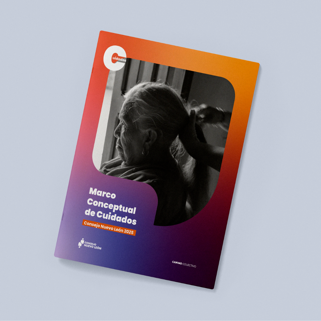Report cover  with a photo of a senior woman having her hair braided by a caretaker. The photo is inside the Consejo de Nuevo León icon.
