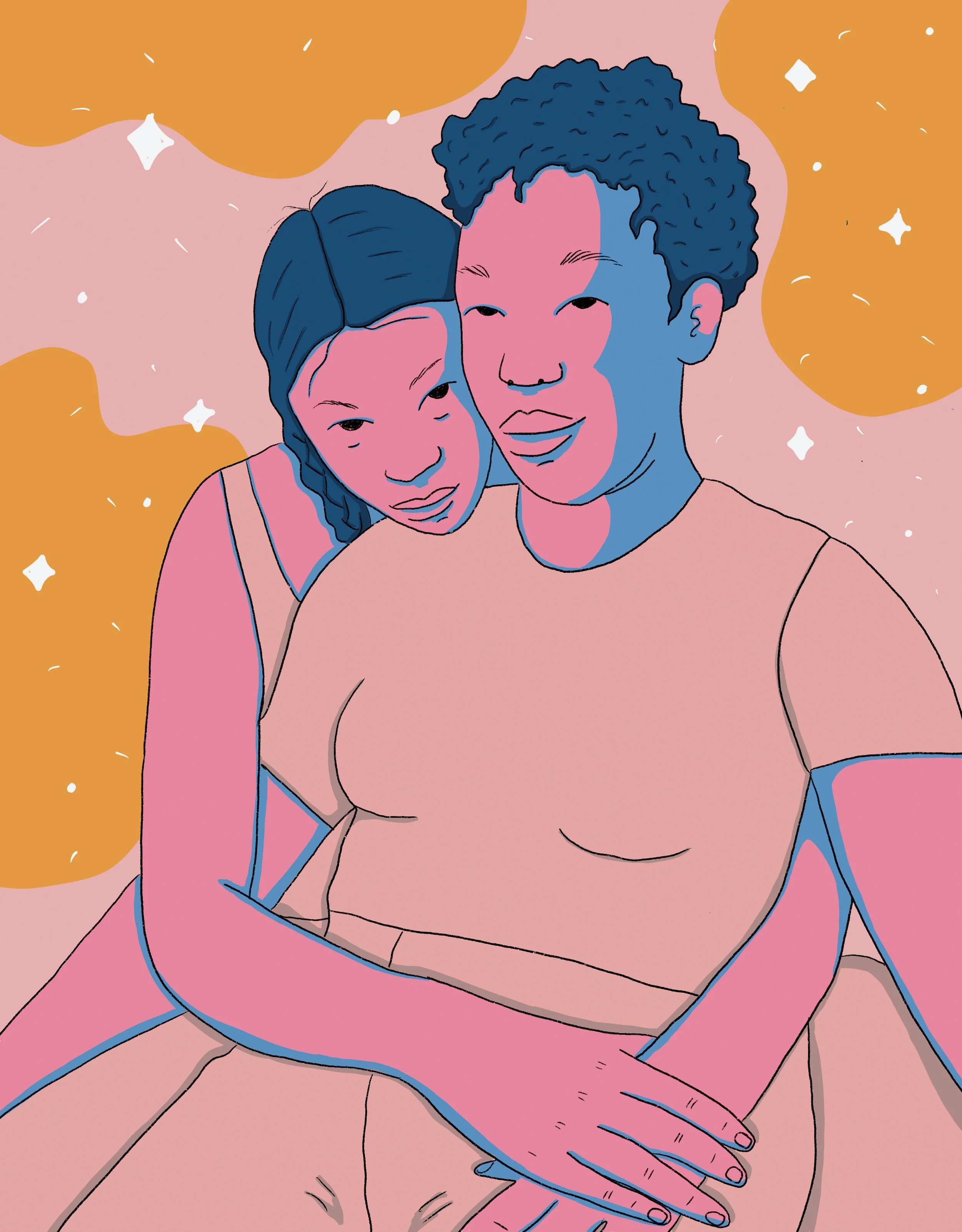 Woman holding her partner from behind