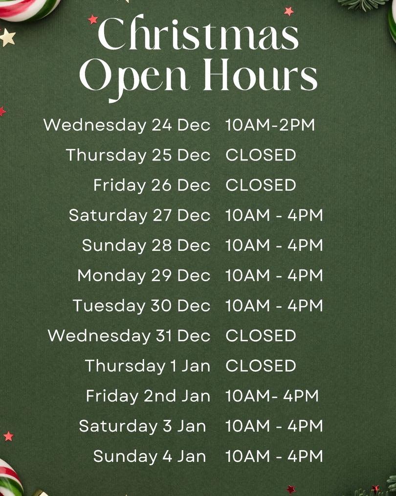 🎄 Holiday Opening Hours 🎄

We&rsquo;re slowing things down a little over the holidays but popping the doors open on these days for coffees, brunch &amp; festive catch-ups ☕️✨

Open:
27&ndash;30 Dec (10&ndash;4)
2&ndash;4 Jan (10&ndash;4)

Closed on