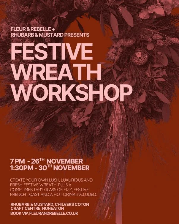 ✨ FESTIVE WREATH WORKSHOP ✨

We&rsquo;re teaming up with our very talented friends @fleurandrebelle for a cosy, creative Christmas workshop right here at Rhubarb &amp; Mustard! 🎄

You&rsquo;ll create your own lush festive wreath (no experience neede