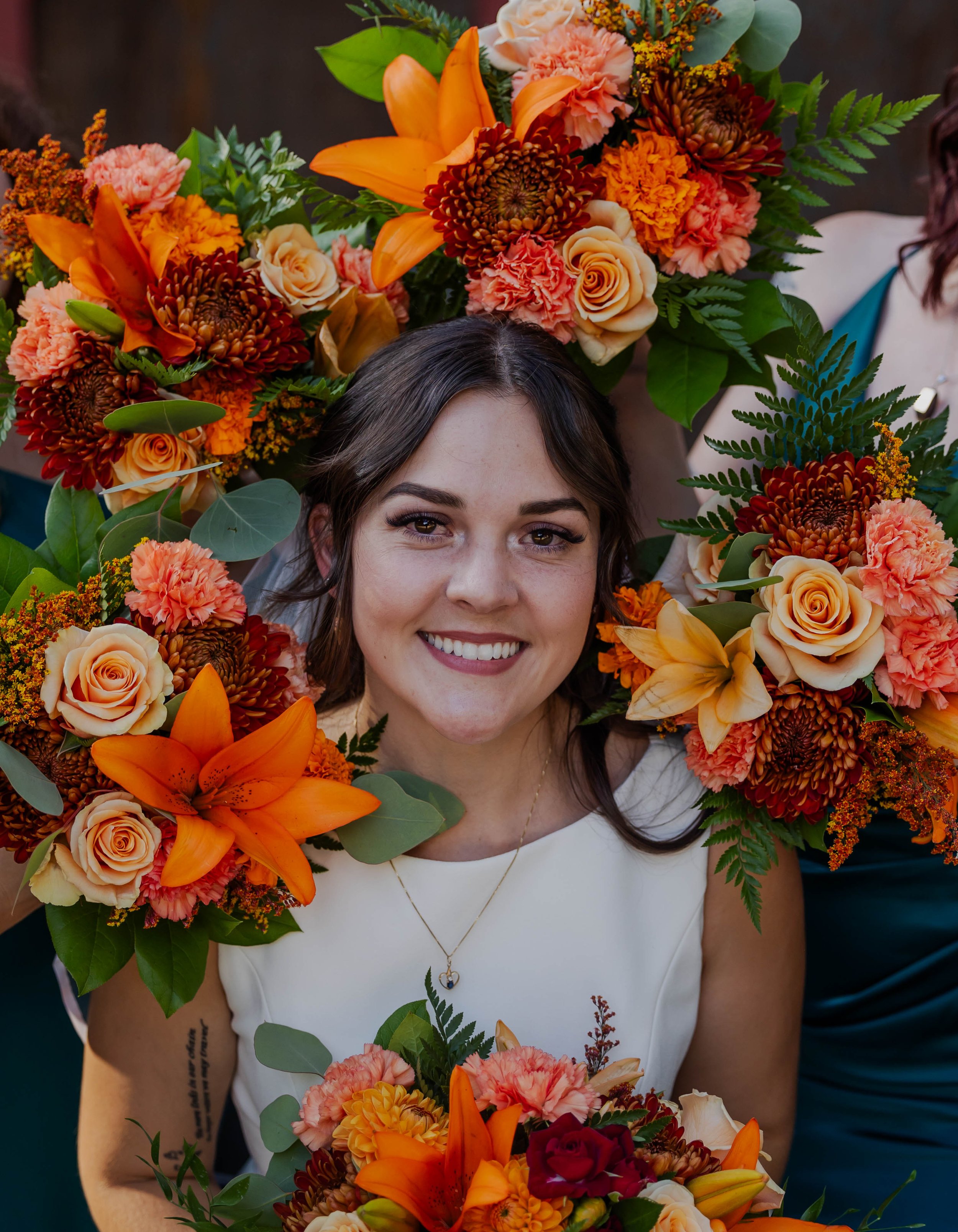 Bride with Bridesmaids Flowers