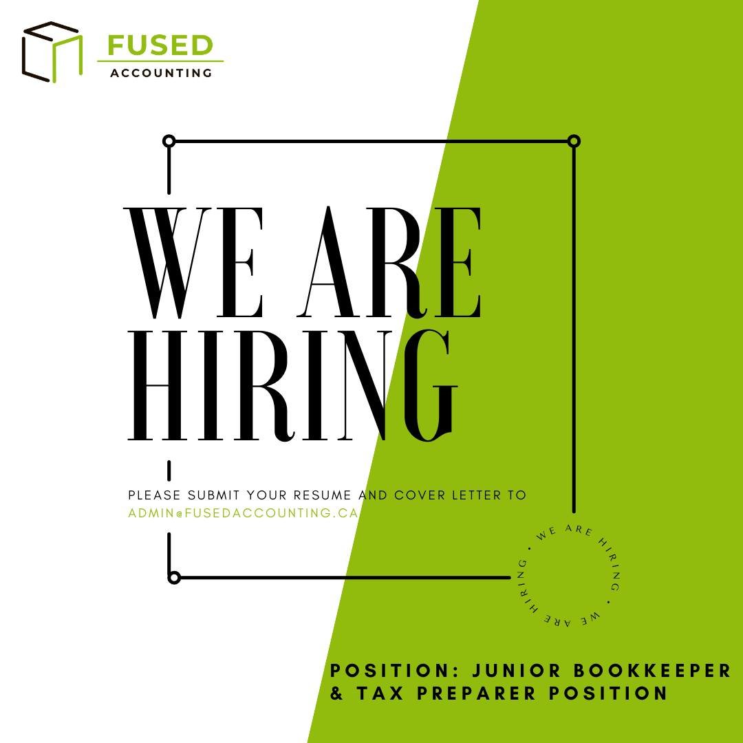 Fused Accounting Services is hiring a Junior Bookkeeper &amp; Tax Preparer!
 
Are you recently certified through SAIT's Applied Bookkeeping program and ready to begin your career in bookkeeping and tax preparation? Do you find satisfaction in followi