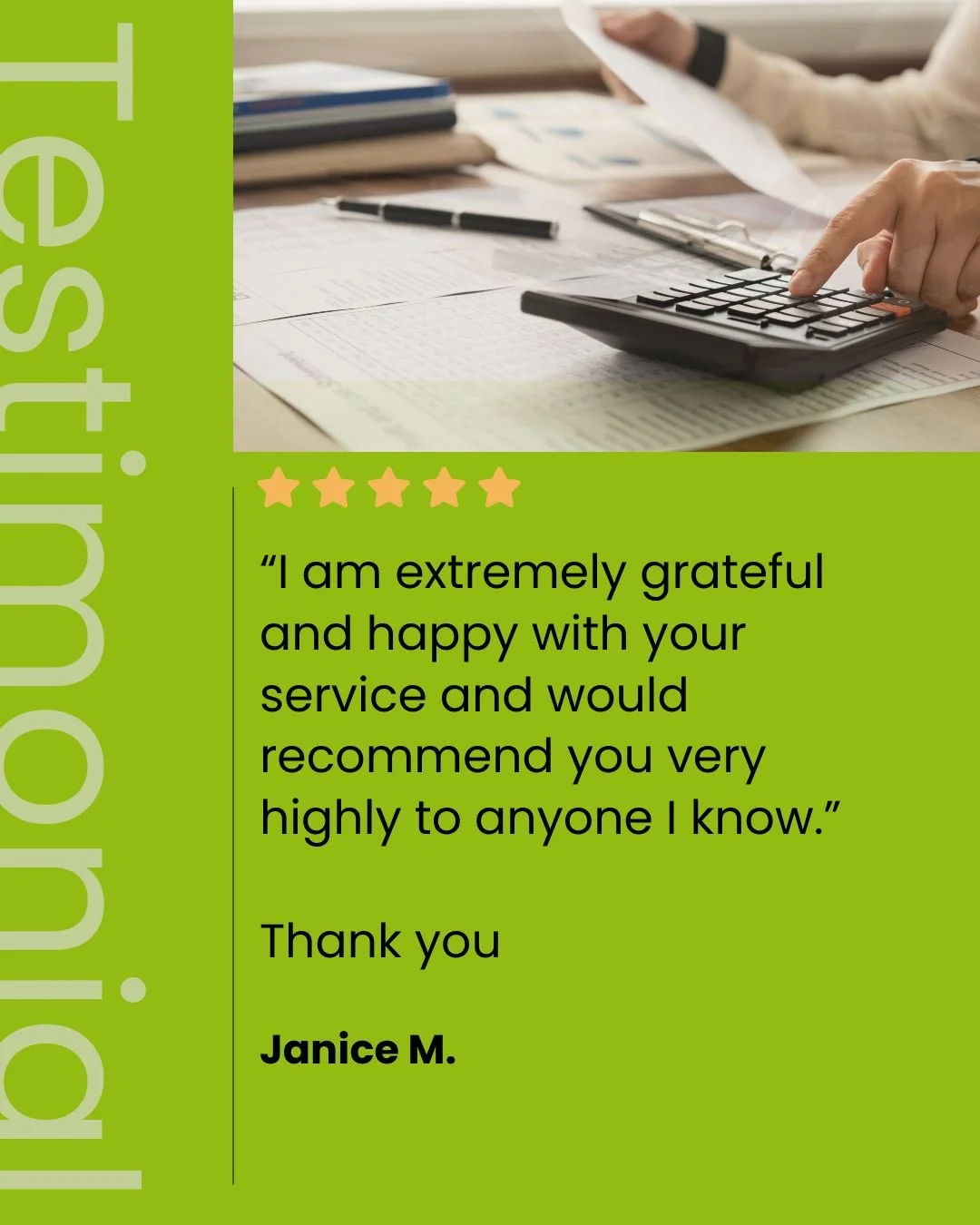 Client Testimonial Spotlight
At the heart of our work is your satisfaction &mdash; it's what drives us to deliver the best, every time. We&rsquo;re truly grateful for your trust and feedback. Every comment helps us grow and serve you better.

#strive