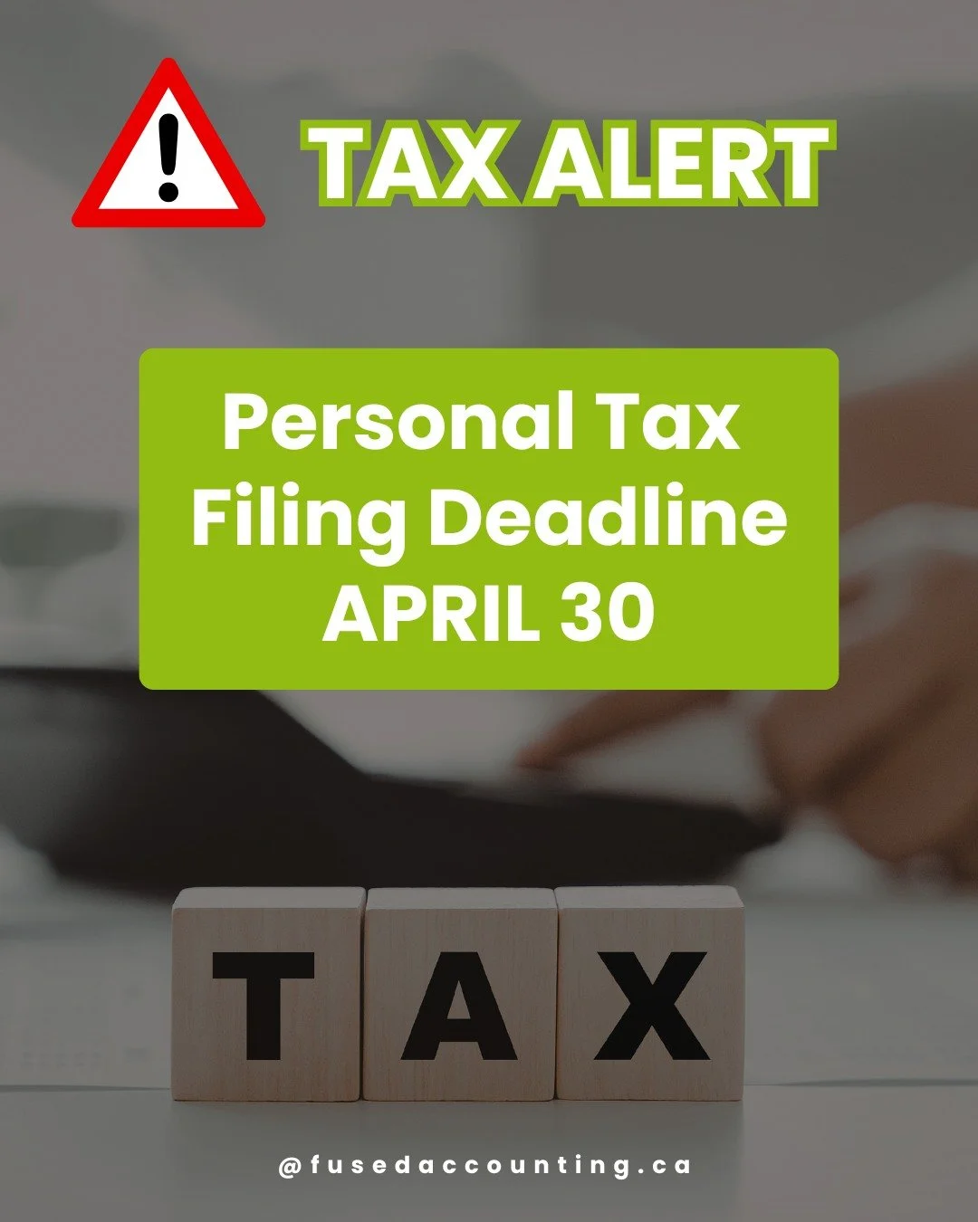 Your Personal Tax Filing Deadline is Tomorrow: April 30th! 

Are you ready to submit your tax return? Don&rsquo;t let the clock run out! Filing your taxes on time is essential to avoid penalties and ensure smooth processing.

#TaxDeadline #TaxSeason 