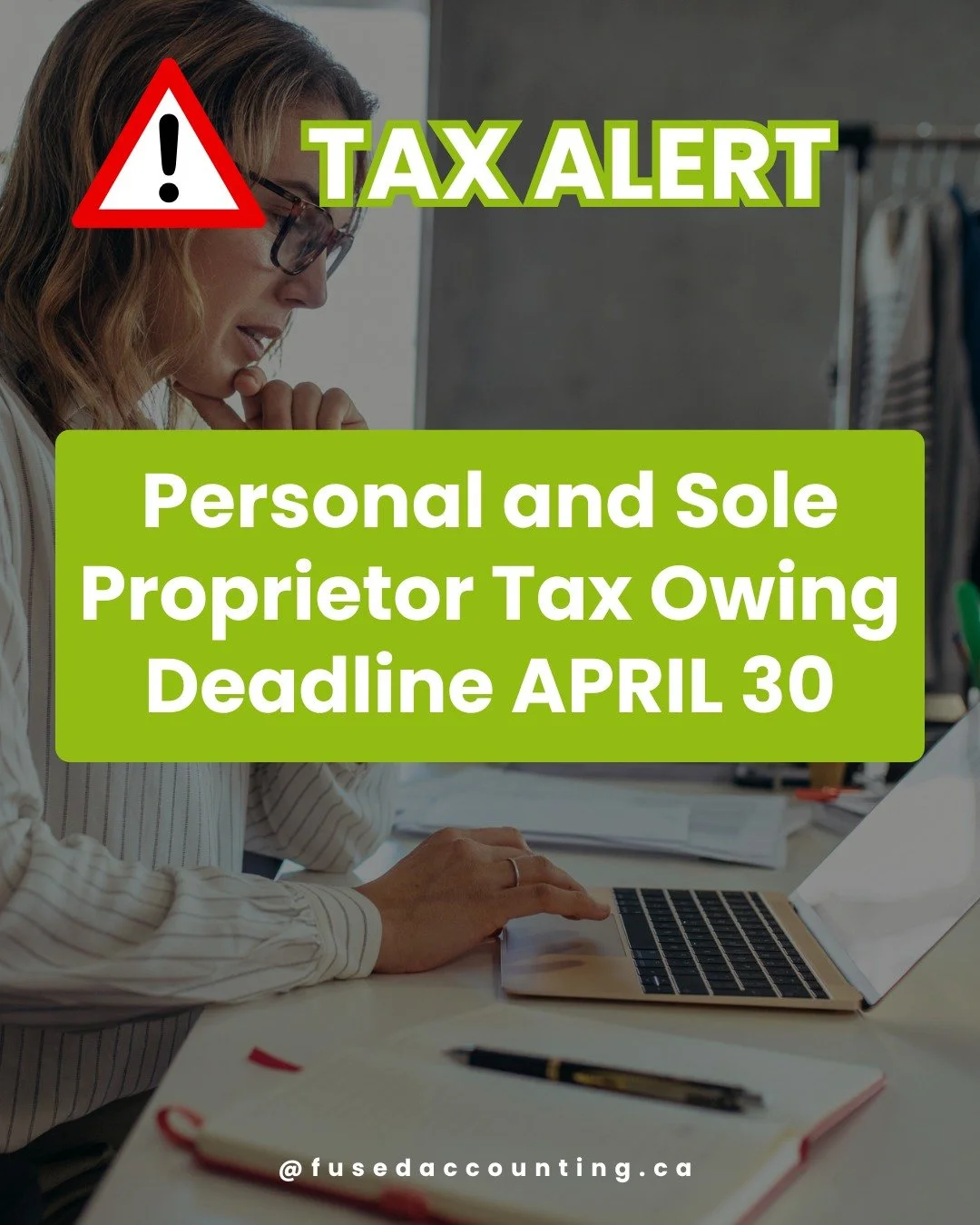 Personal and Sole Proprietor Tax Owing Deadline is April 30th! 

If you owe taxes this year, make sure you're prepared to meet the deadline and avoid any late fees. April 30th is your final day to settle personal and sole proprietor tax obligations.
