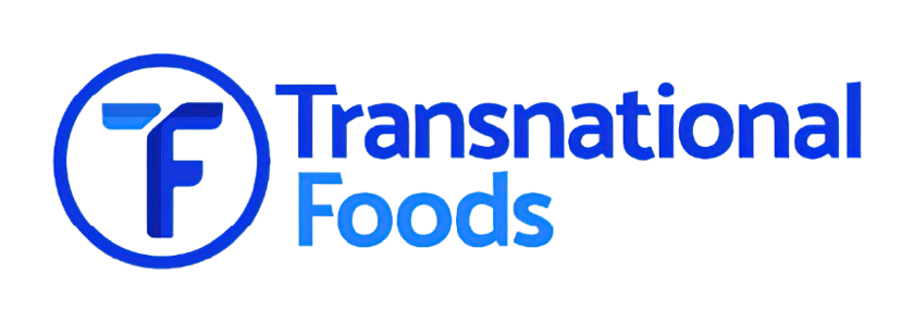 Logo shows an icon that is a mix of "T" and "F" inside a blue circle with "Transnational Foods" to the right