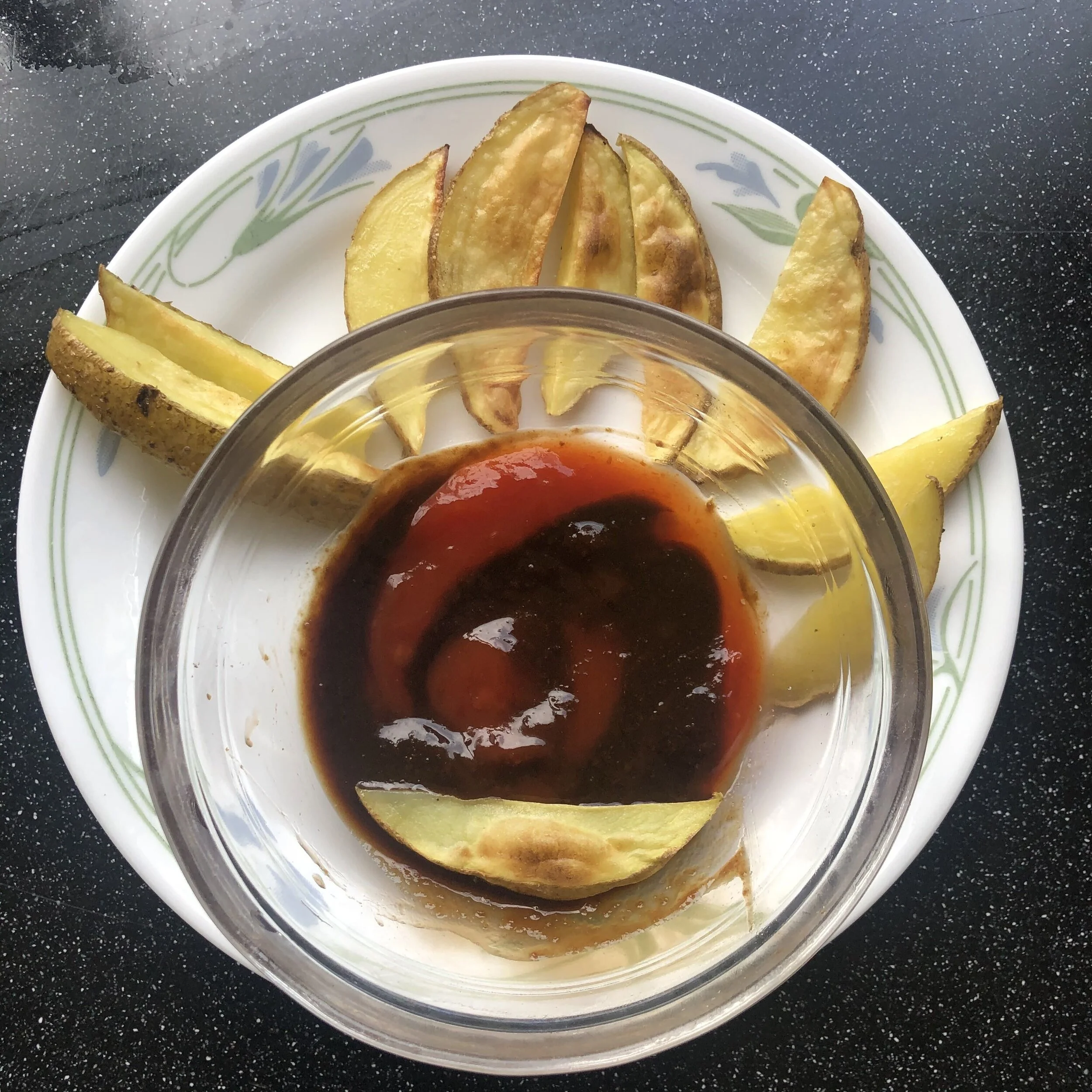 With some baked fries/roasted potatoes!