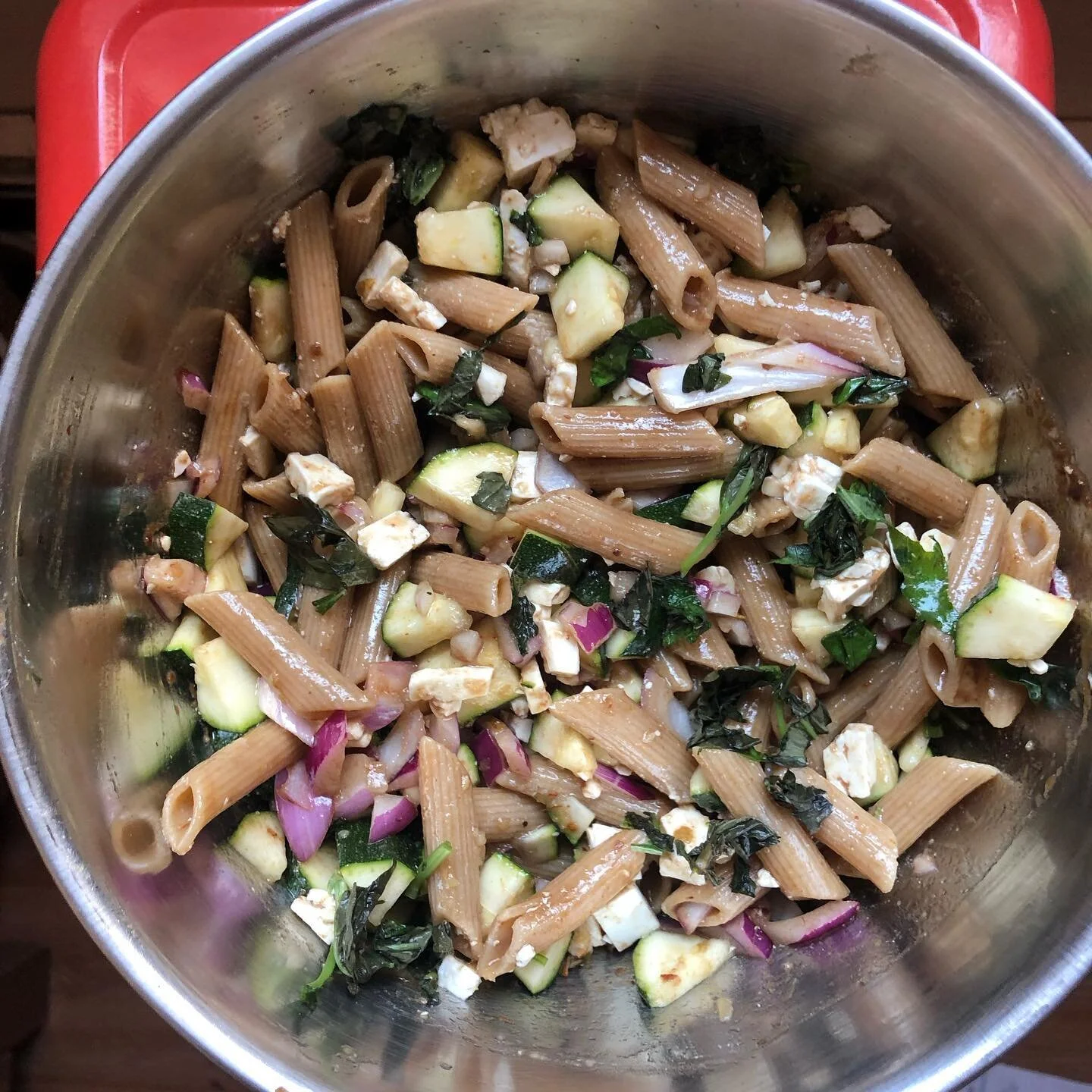 This pasta salad is the first stop on my journey to pair Kick+Tang with cheeses. I think feta was a great first choice since it&rsquo;s bold and tangy, just like my sauce!

Any suggestions for other cheese pairings? #climatecooks #cheese #summermeals