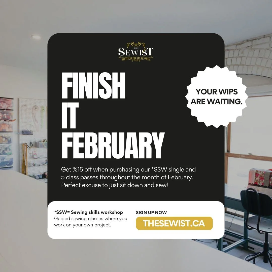 Is it halfway through February? Yes.
Is there still time to finish your project? Also yes.

Finish It February is on ✂️

15% off SSW single classes + 5 class passes for the rest of the month. Sign up today at thesewist.ca! 

 #Uptownsj #sewinglessons