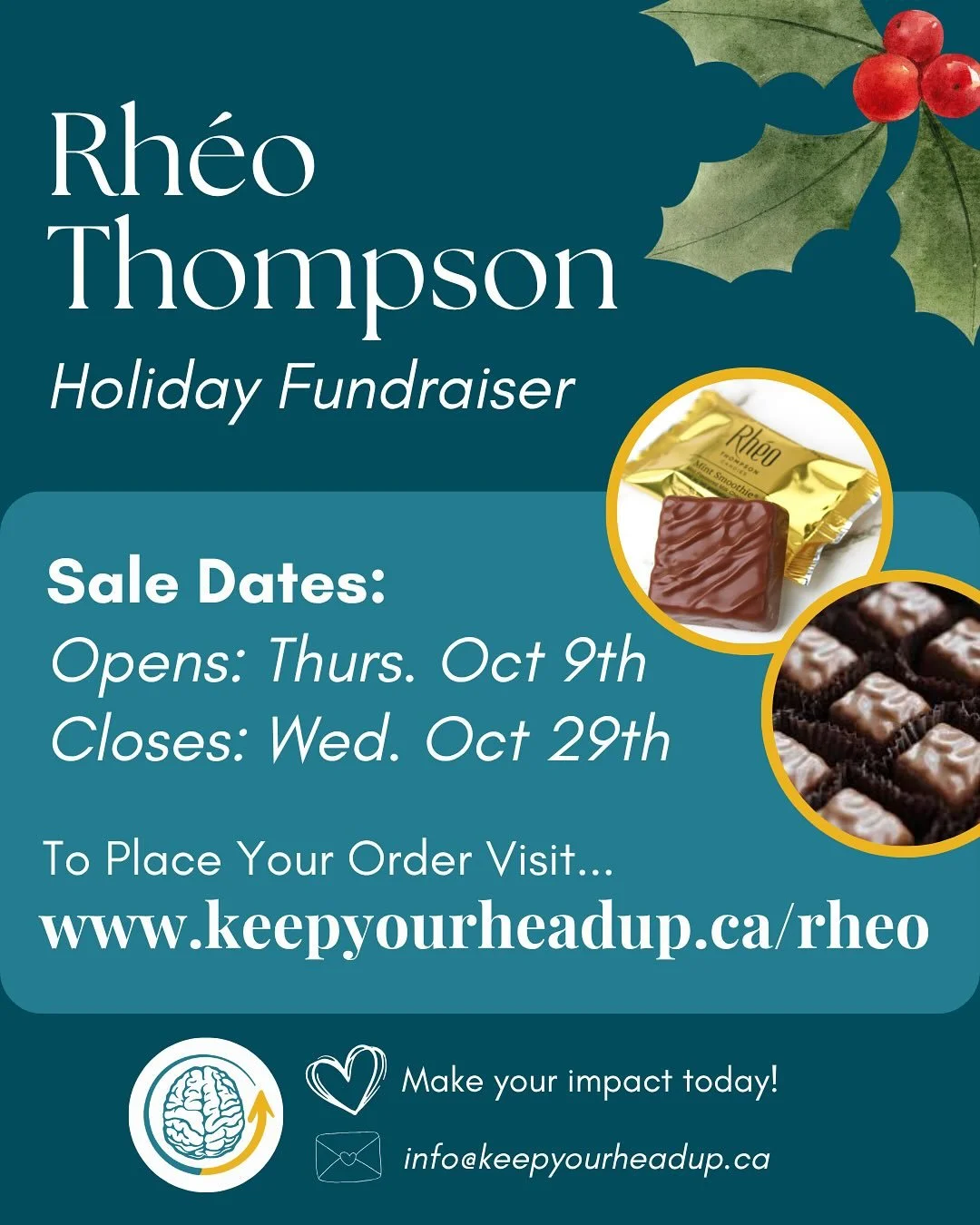 Support Keep Your Head Up Foundation by purchasing Rh&eacute;o Thompson&rsquo;s famous Mint Smoothies&reg; and other holiday treats &mdash; handcrafted chocolates that make a real impact.

💙 Every chocolate sold helps fund our free mindfulness progr