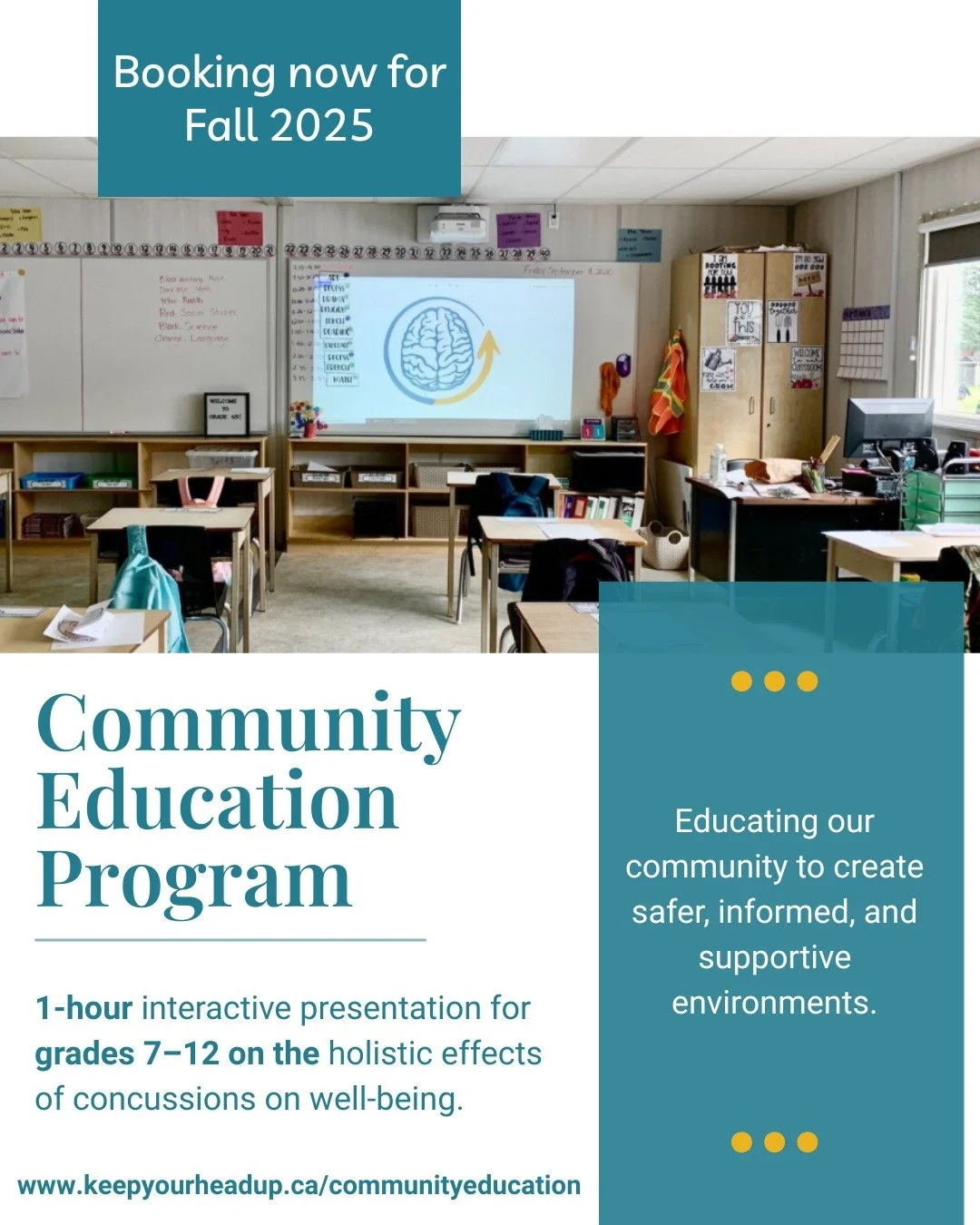 Now Booking for Fall 2025 - Community Concussion Education π§ β¨
1 in 7 youth experience a concussion each year…
Yet vital supports go unused simply because people don’t know they exist.
Our 60-minute, interactive workshop helps close th
