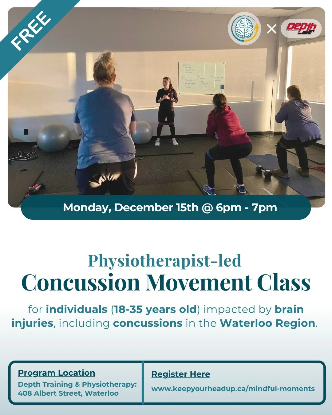 Join us this Monday, December 15th from 6&ndash;7pm for a brain injury tailored gym circuit led by physiotherapist Heather from Depth Physiotherapy &amp; Training! 🧠💪

This guided session is designed to support traumatic brain injury and concussion