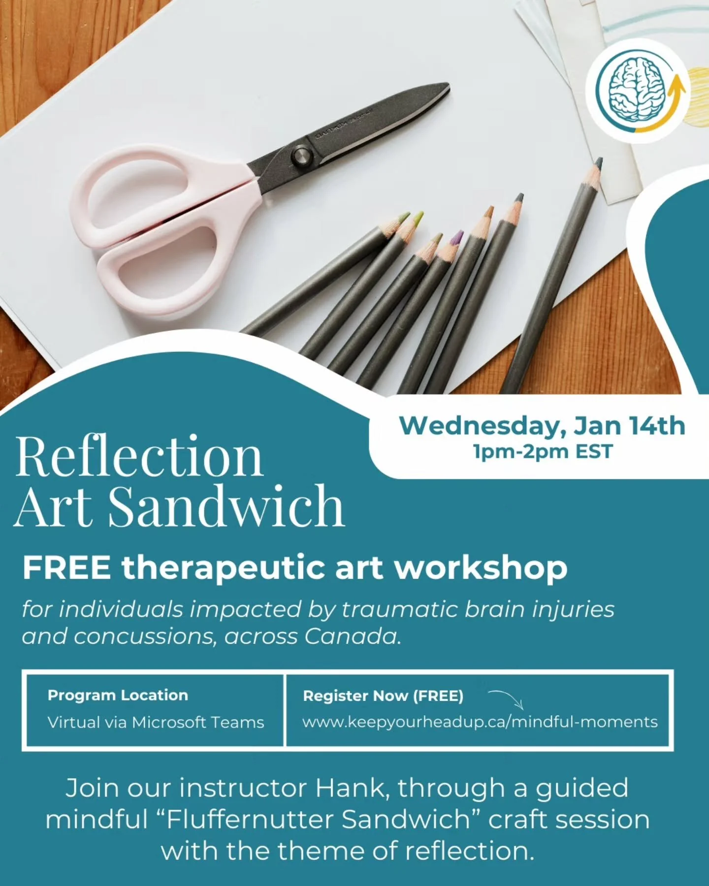 Join our FREE virtual art workshops and yoga session for individuals across Canada impacted by traumatic brain injuries and concussions.

✍🏿 Reflection Art Sandwich: Fluffernutter Sandwich
📅 Wednesday, Jan. 14th | 1&ndash;2 PM EST
💻 On Microsoft T