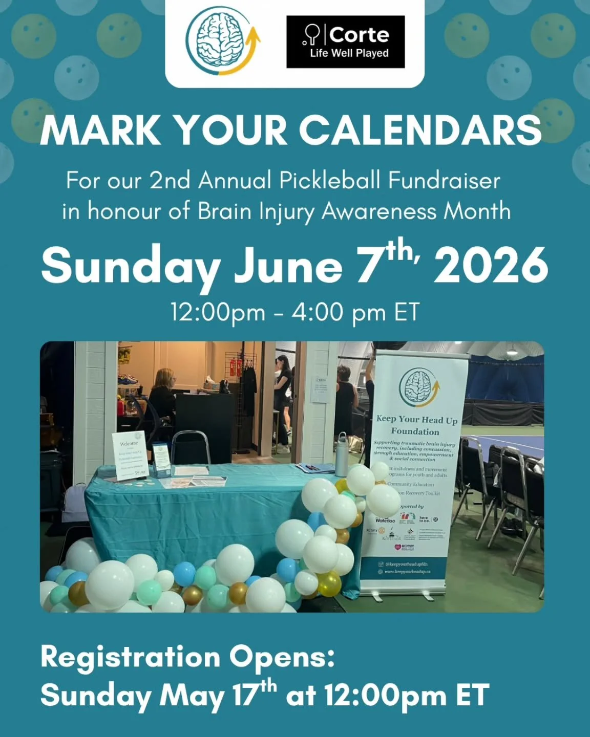 Is it that time already?! 

Keep Your Head Up Foundation is excited to announce that last year's Pickleball Fundraiser is back again for our annual in-person festivities.

Round up your partner or prepare your pickleball paddles to join us for a day 