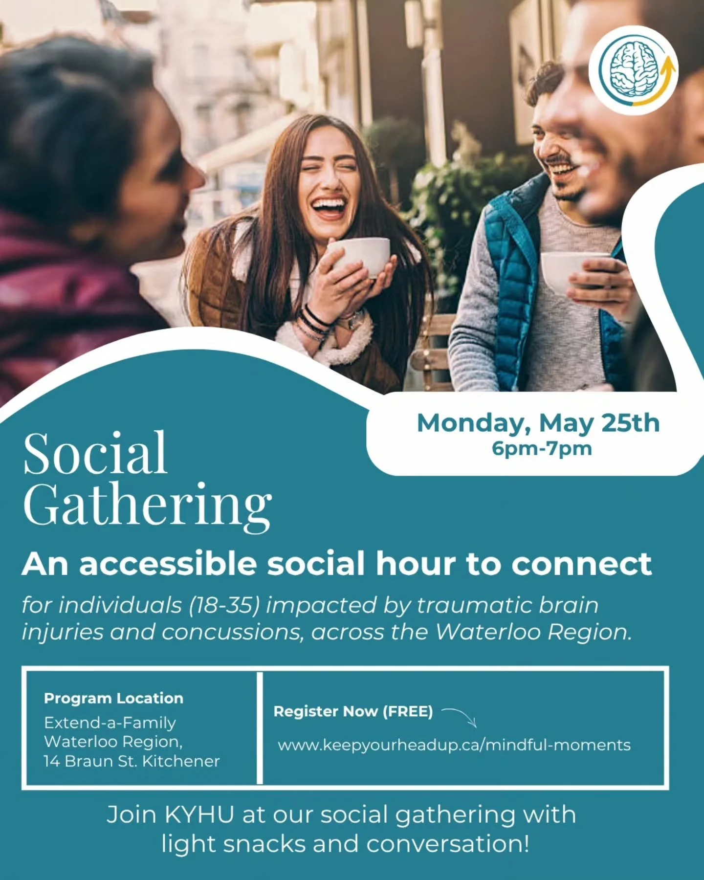 Join our FREE virtual and in-person workshops for individuals across Canada impacted by traumatic brain injuries and concussions in the next week!

🫂Social Gathering
📅 Monday, May 25th | 6-7 PM
🏢 In-Person at Extend-a-Family Waterloo Region
Led by