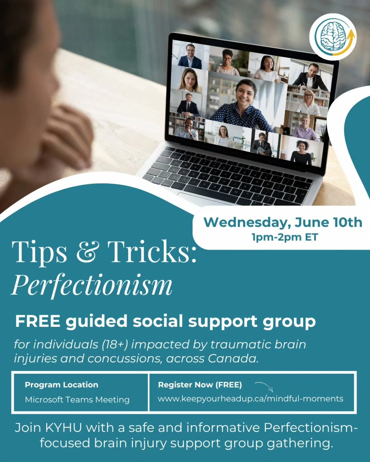 Join our FREE virtual and in-person workshops for individuals across Canada impacted by traumatic brain injuries and concussions in the next two weeks!

💻 Tips &amp; Tricks: Perfectionism and TBIs
📅 Wednesday, June 10th | 1&ndash;2 PM ET
💻 On Micr