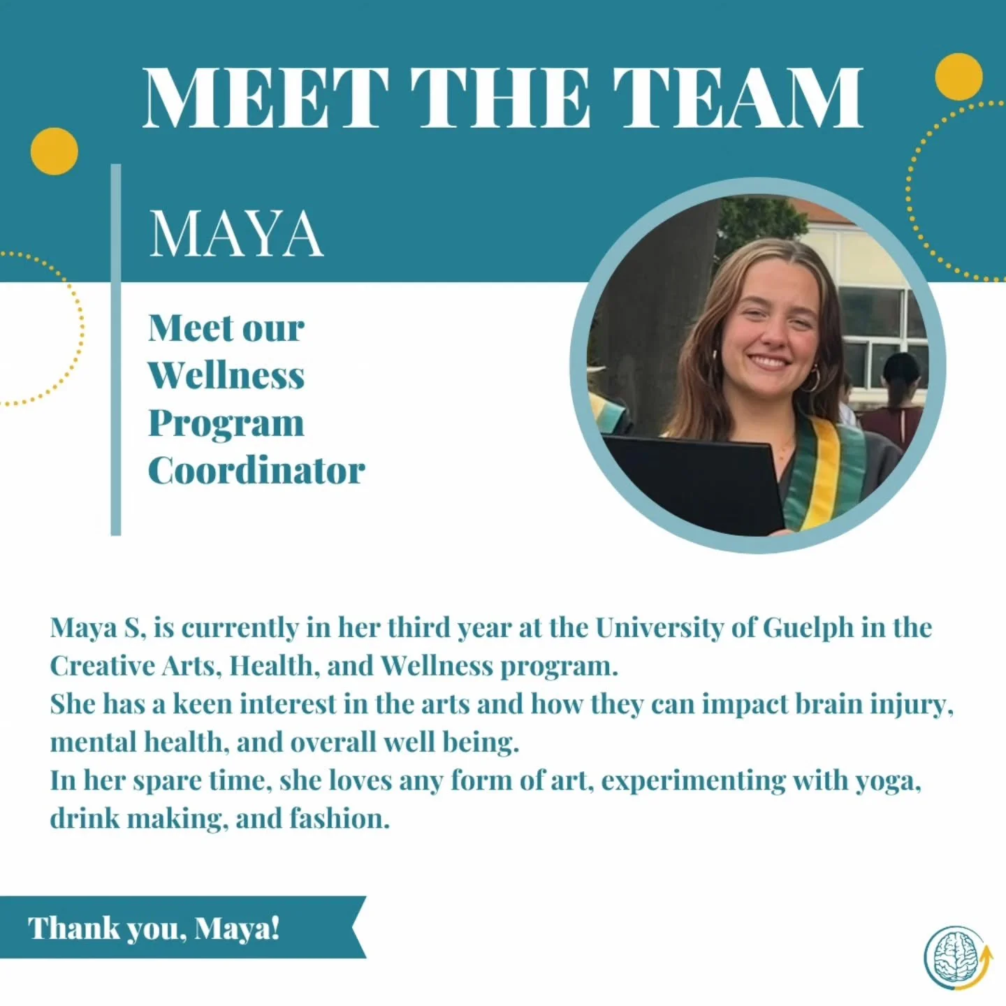 A warm welcome to Maya our Canada Summer Job Student!

Maya is a third year Creative Arts, Health, and Wellness student at Guelph University and has joined Keep Your Head Up Foundation for the Summer season. She brings an abundance of knowledge and e