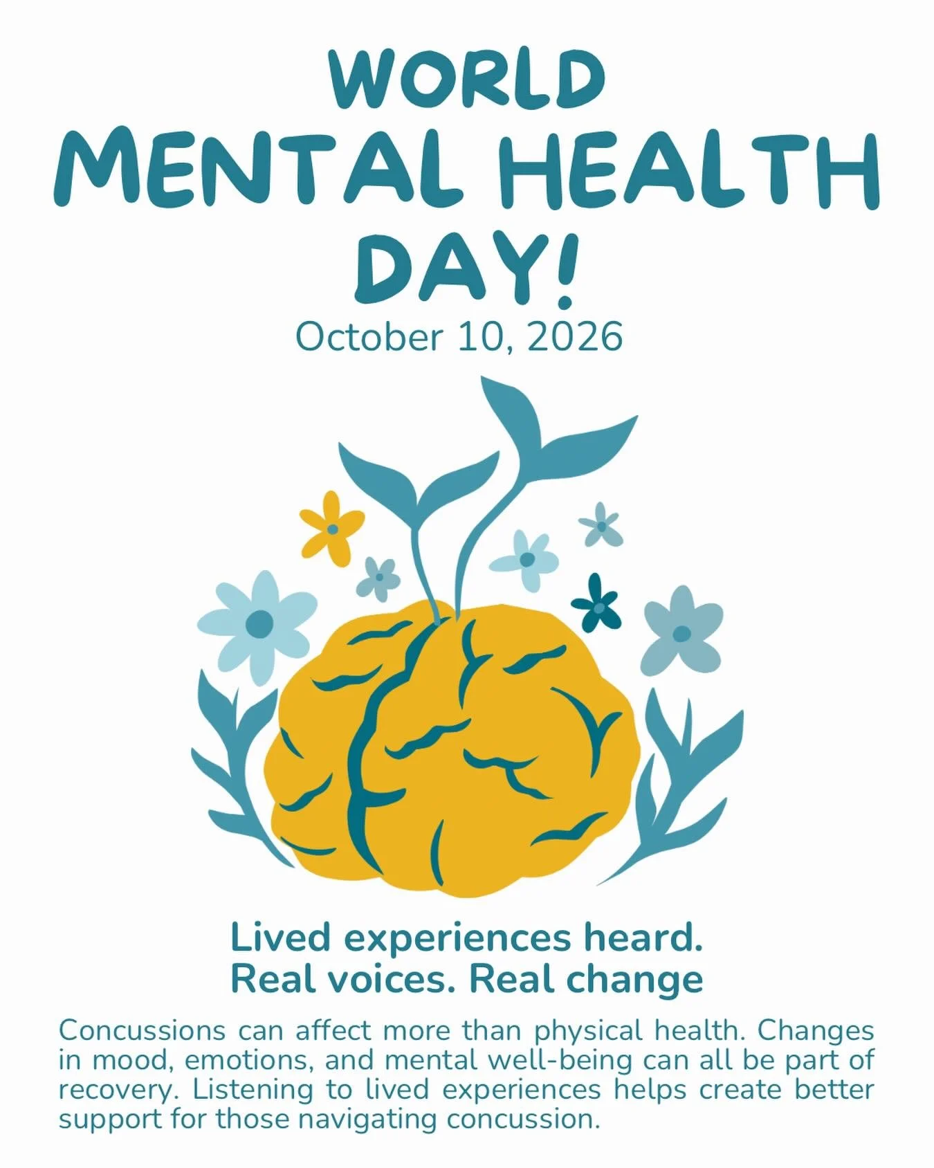 World Mental Health Day is a reminder that concussion recovery goes beyond physical symptoms. Changes in mood, emotions, and mental well-being can be part of the journey too. 💙🧠

By listening to lived experiences and creating space for people to fe
