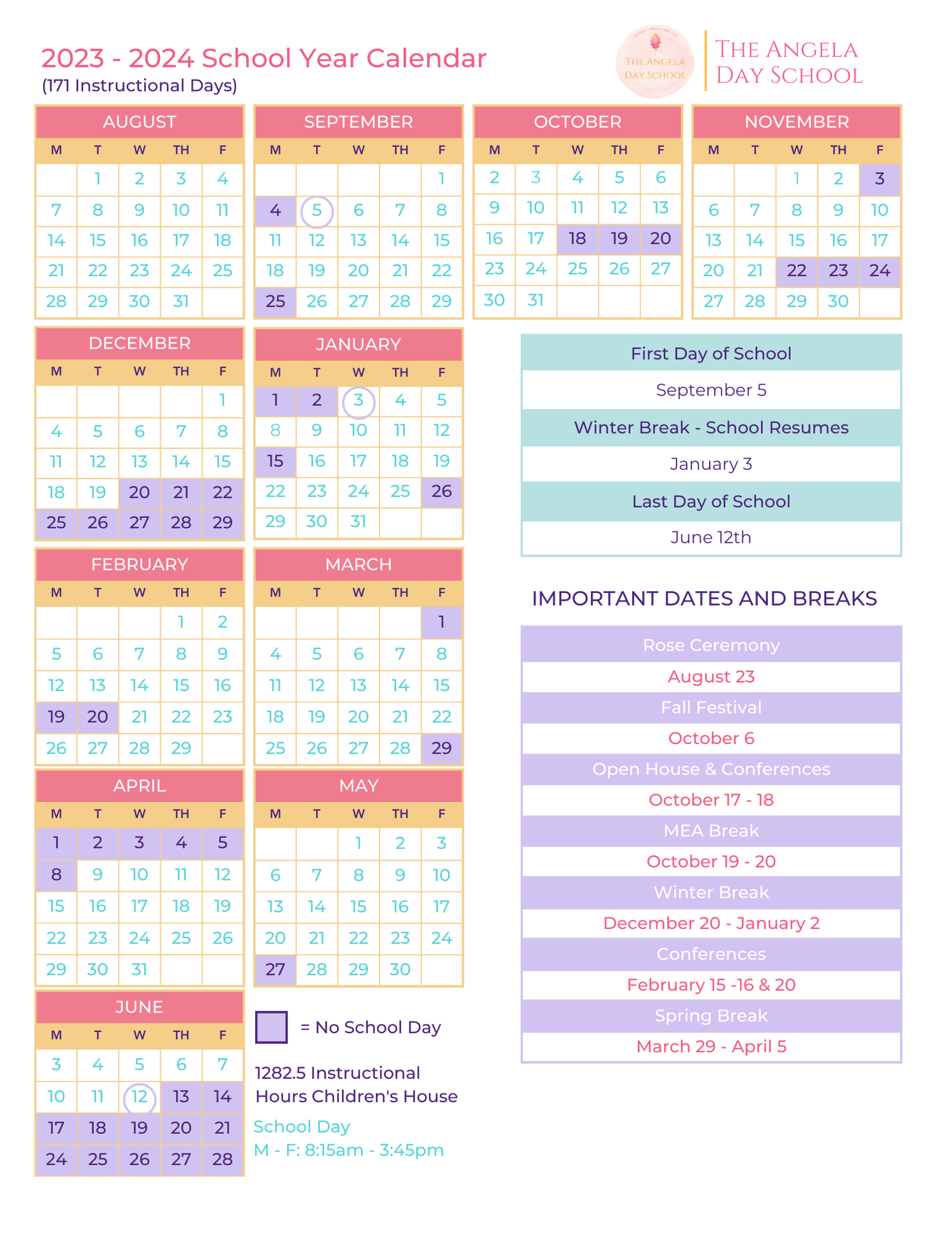 School Calendar — The Angela Day School