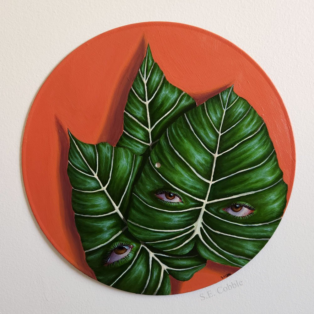 "Foliage a Deux". 2023. Acrylic on vinyl record. 12"