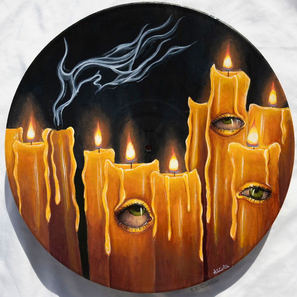 Candle Study. 2024. Acrylic on vinyl record. 12"