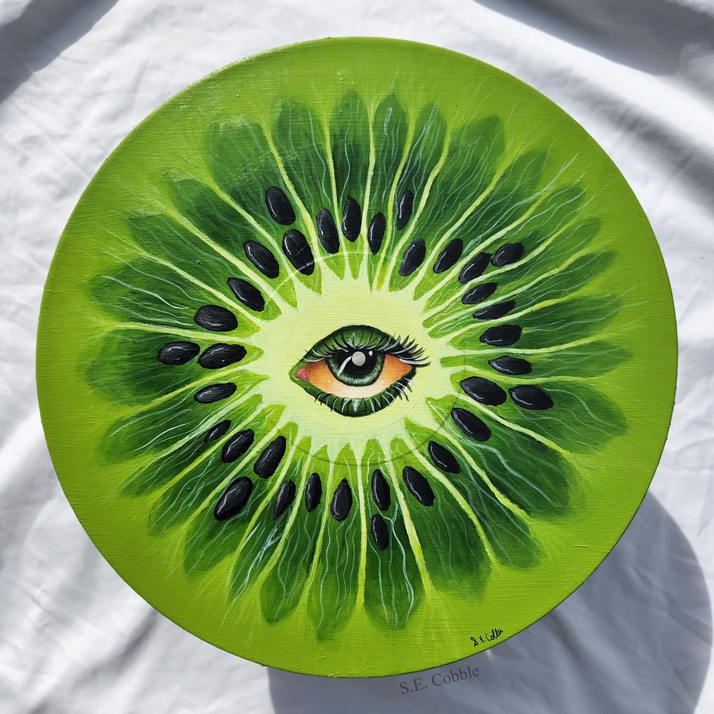 "Kiwi". 2022. Acrylic on Vinyl Record. 12'
