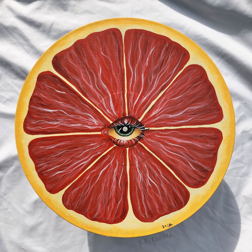 "Grapefruit". 2022. Acrylic on Vinyl Record. 12"