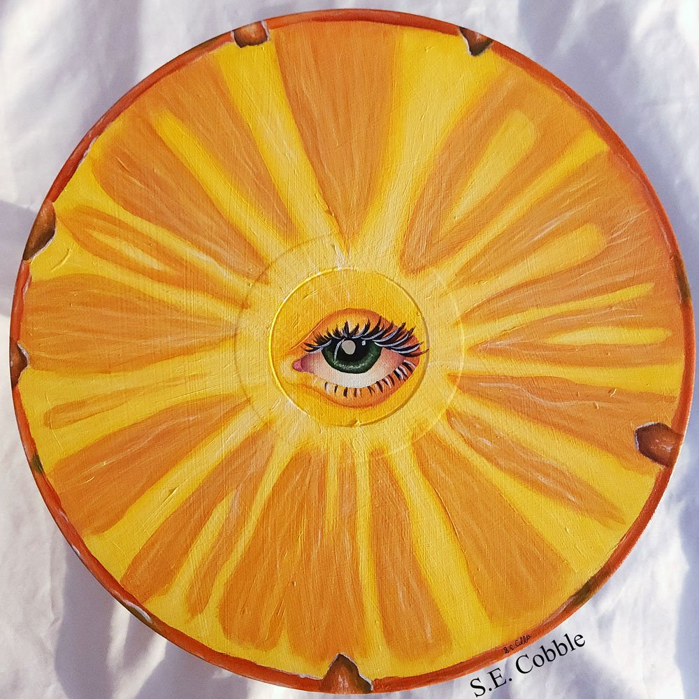 "Pineapple Vinyl". 2023. Acrylic on vinyl record. 12"