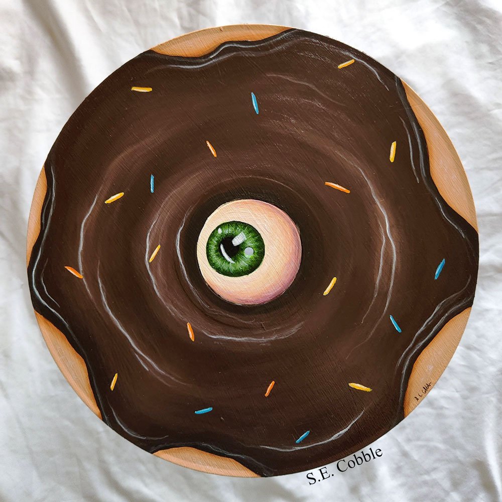 "Chocolate Donut". 2022. Acrylic on vinyl record. 12"