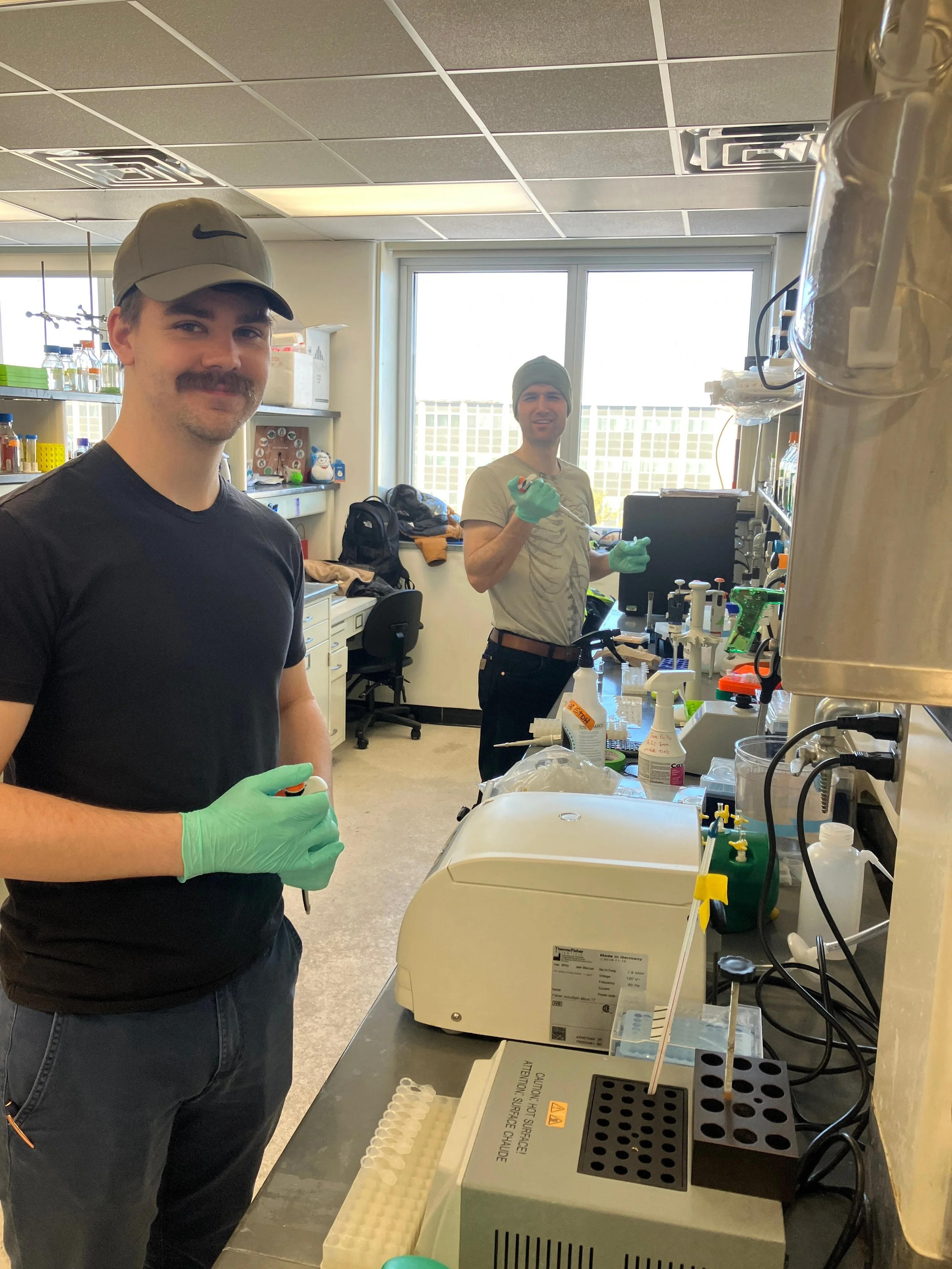 Bradon and Dennis hard at work with some MST and photocrosslinking