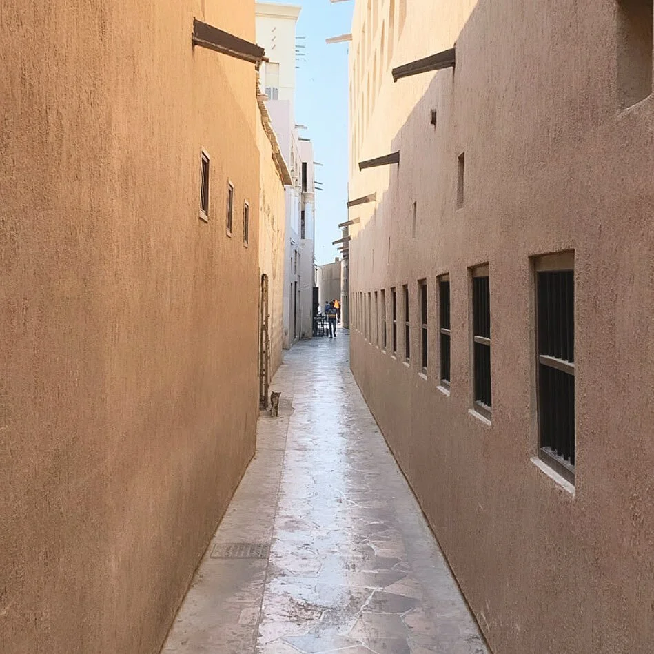Navigating the labyrinth of side streets in old Dubai. Can you spot the little guy following me? 🐱