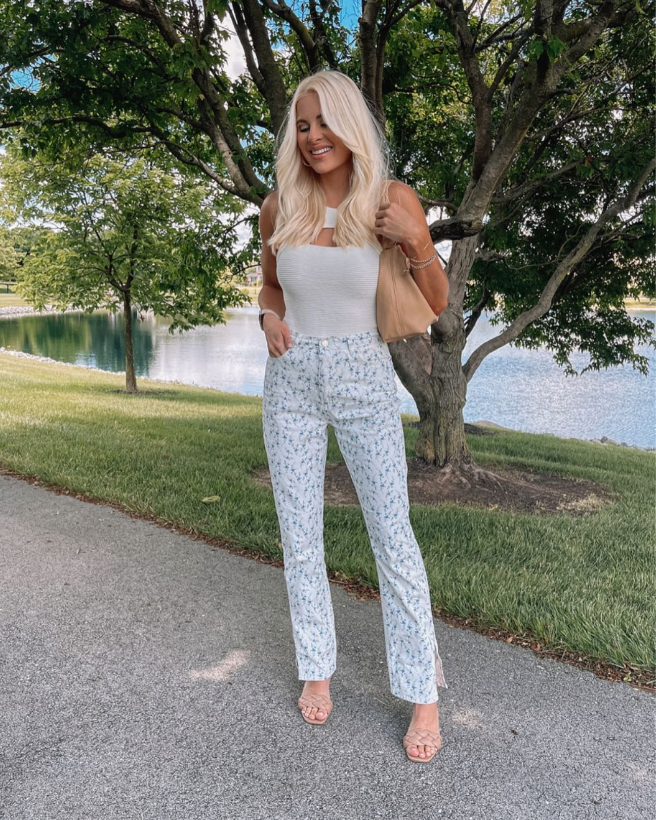 White Floral Denim