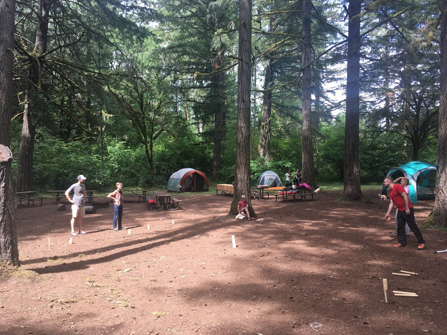 School campout kubb games, 2018 and 2023. Underrated backyard game that we only get to play in parks due to small backyard. :P