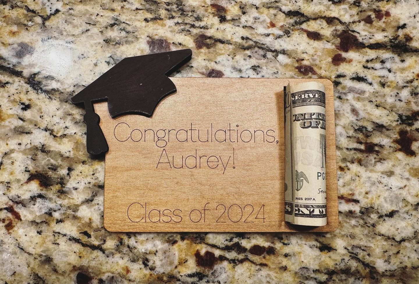 Changed up the money holder this year. Roll up any bill(s) and put it in the little holder. Really cute, personalized way to gift money. $12 or three or more $10 each.