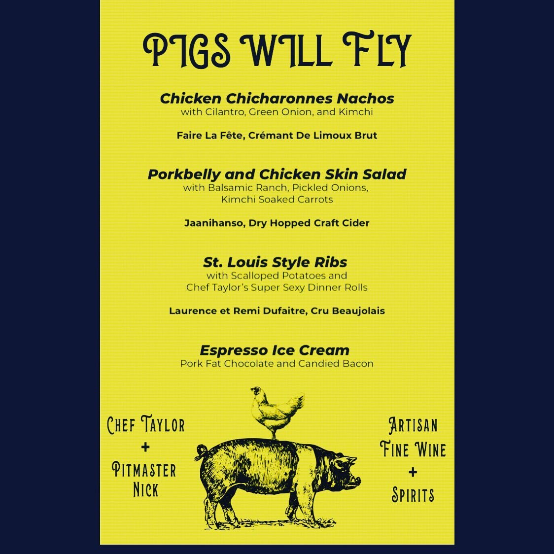 Pigs Will Fly dinner with our friends @foolishbarandbiscuit on Wines(day) and we want you to join us! Sign up through their website. http://barandbiscuit.com/winesdayreso