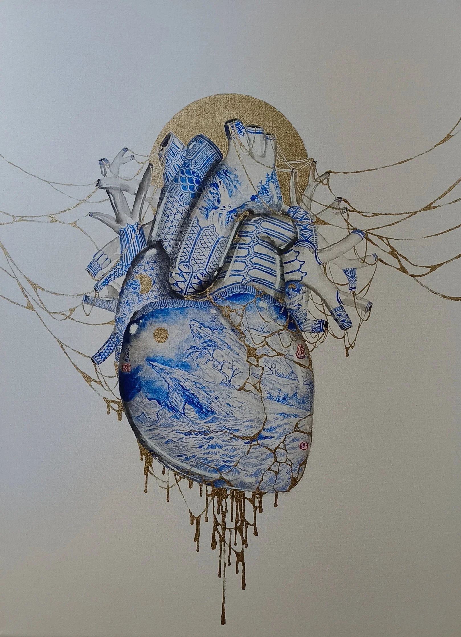 52: Weilun Ha 
Auckland 
Fragile hearts need attention 
300mm x 400mm 
Acrylic Painting 
$3000.00 
