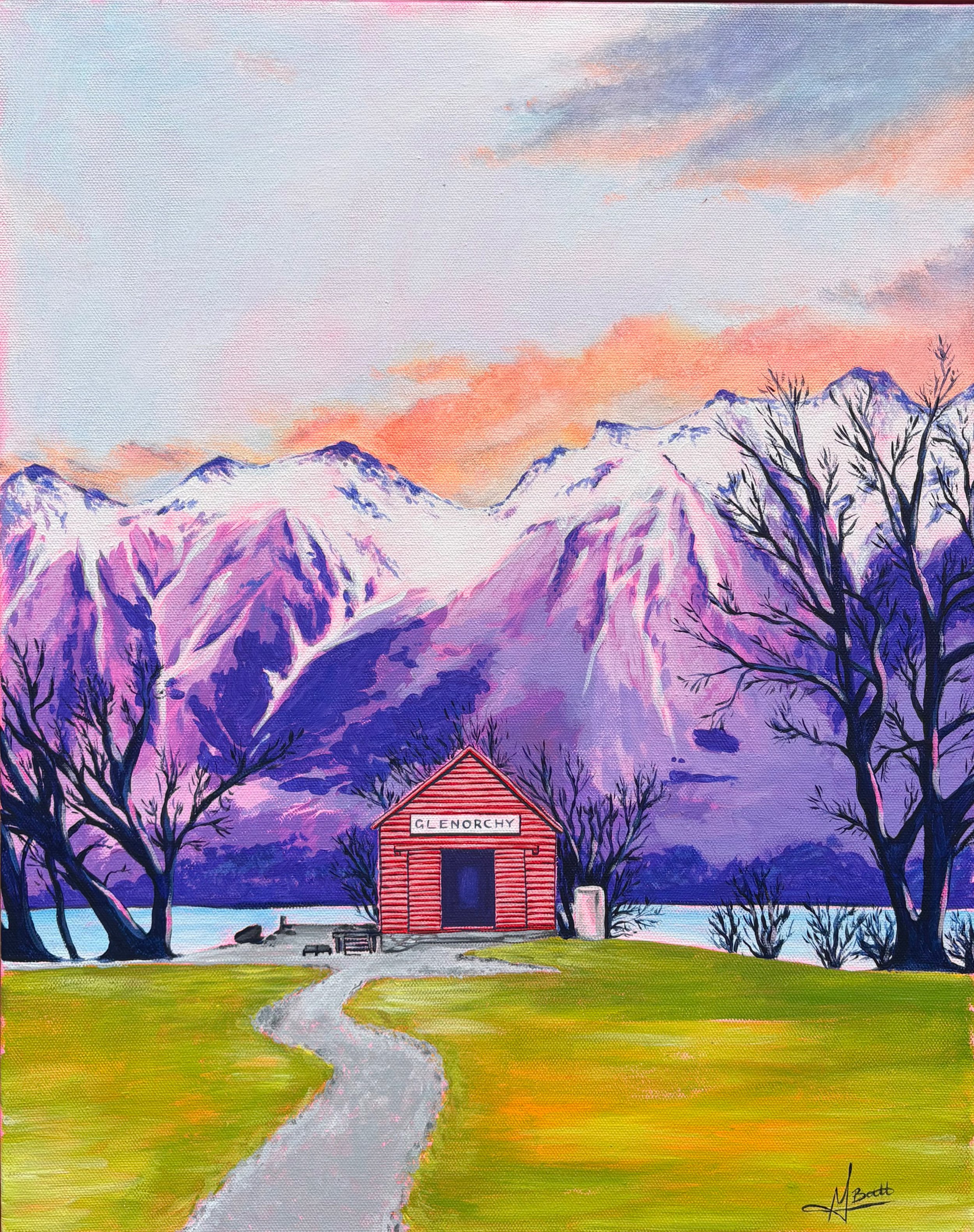 13: Molly Batt SOLD 
Invercargill 
Te Wairua o Glenorchy 
420mm x 520mm  
Acrylic Painting 
$800.00 
